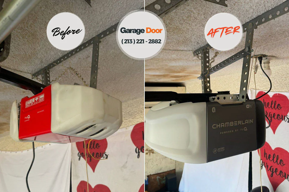 Before and after: garage door repair Port Jefferson Station, NY